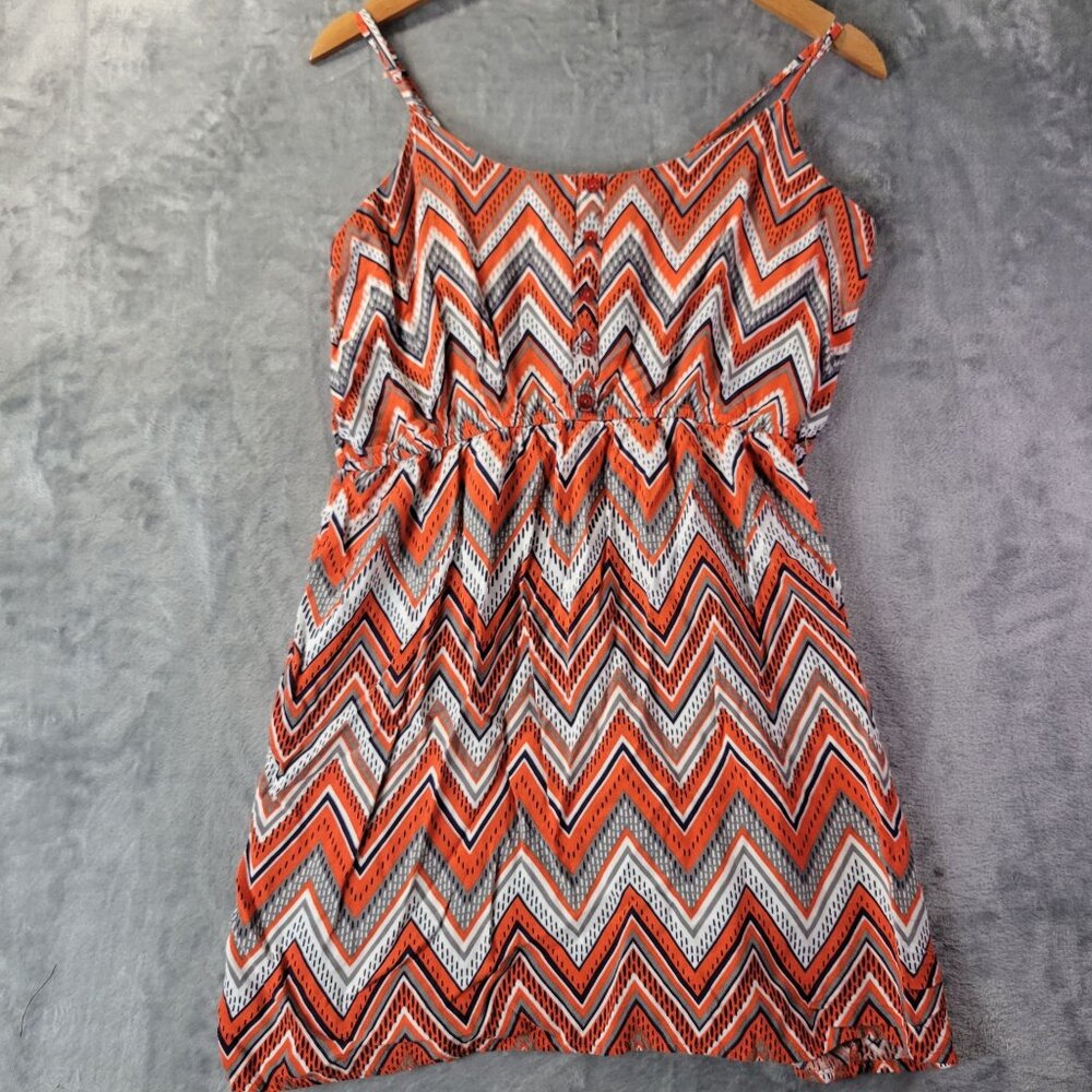 West Loop Womens Dress XL Orange White Chevron Print Sleeveless Summer‎ Boho